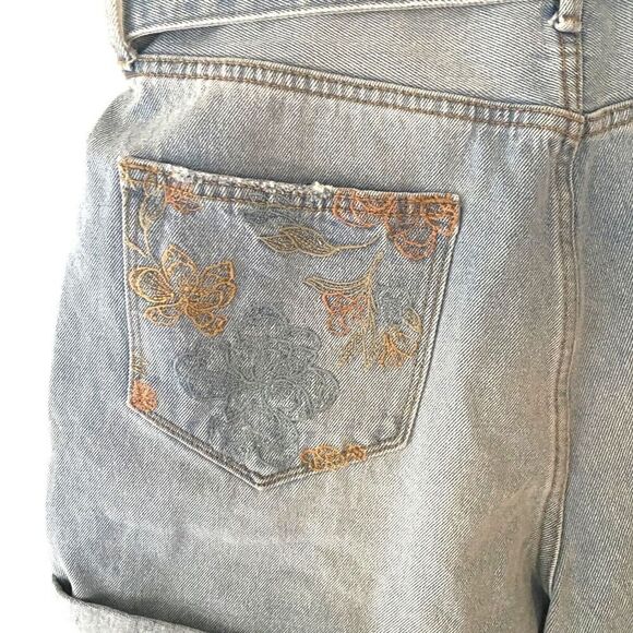 DRIFTWOOD Free People embroidered paper bag waist denim tie shorts NWT sz 32 - Picture 2 of 10